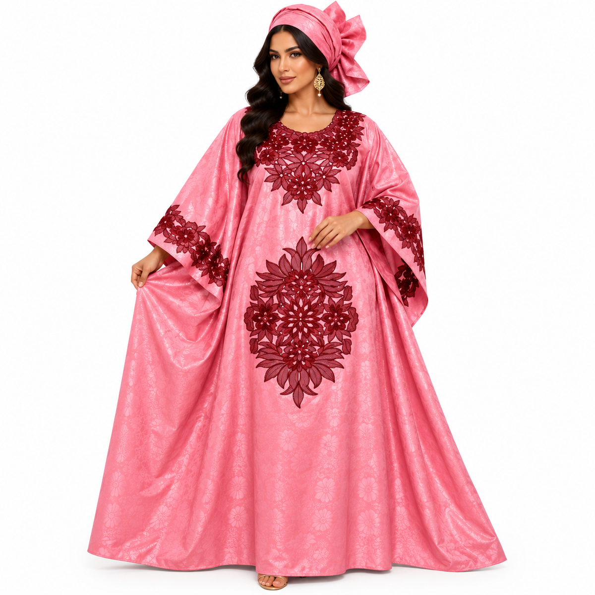 Pink Burgundy Embroidered Luxury Kaftan-1