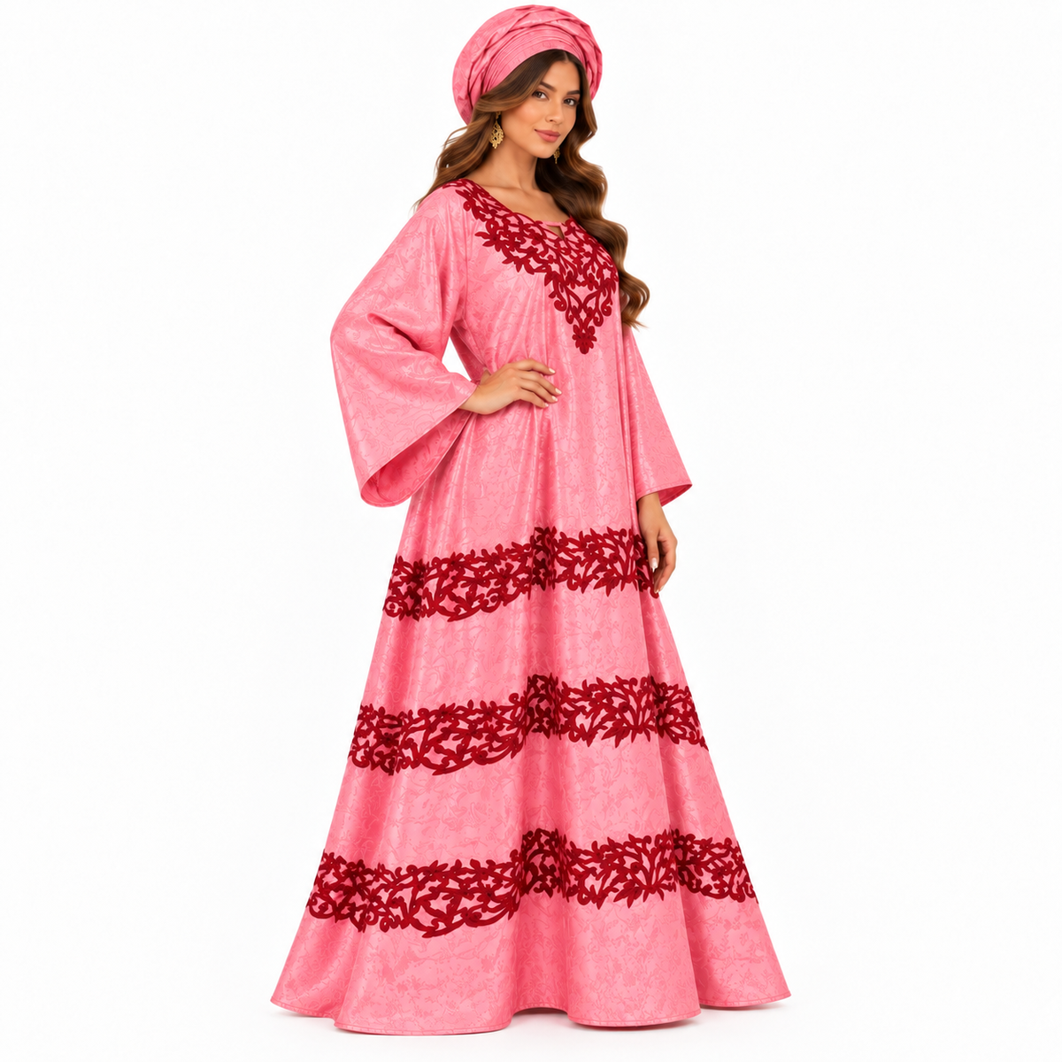 Pink Burgundy Embroidered Flowing Women’s Kaftan-4