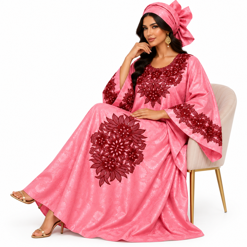 Pink Burgundy Embroidered Luxury Kaftan-4