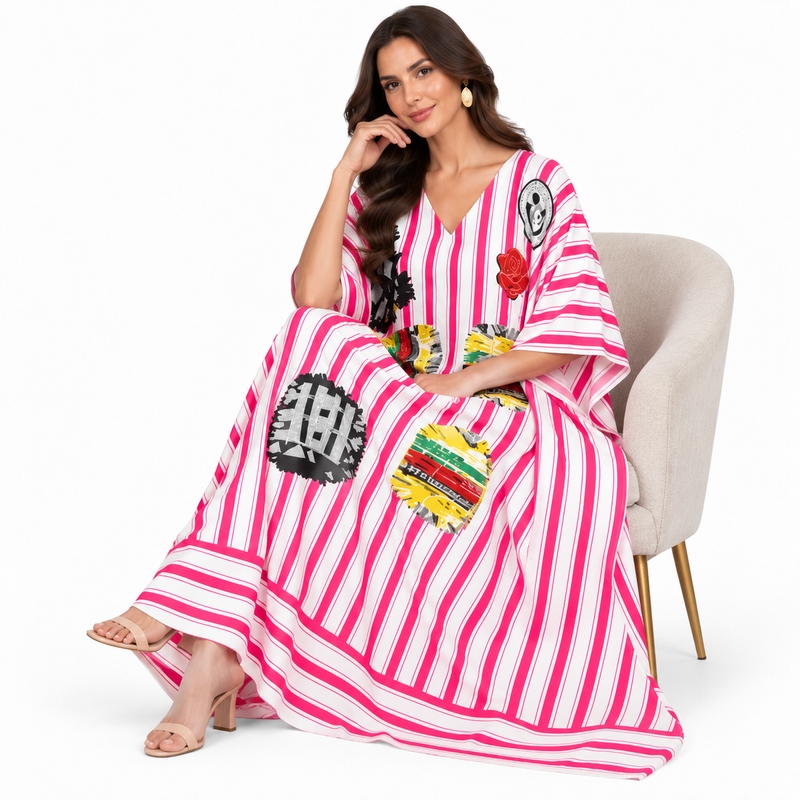 Pink White Striped Artistic Women’s Kaftan-3