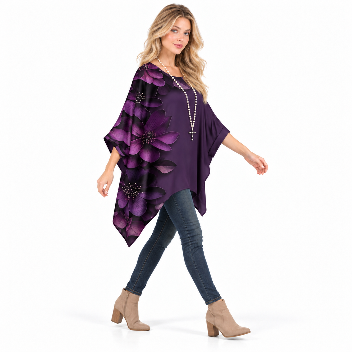 Elegant Purple Floral Flowy Kaftan Top-3