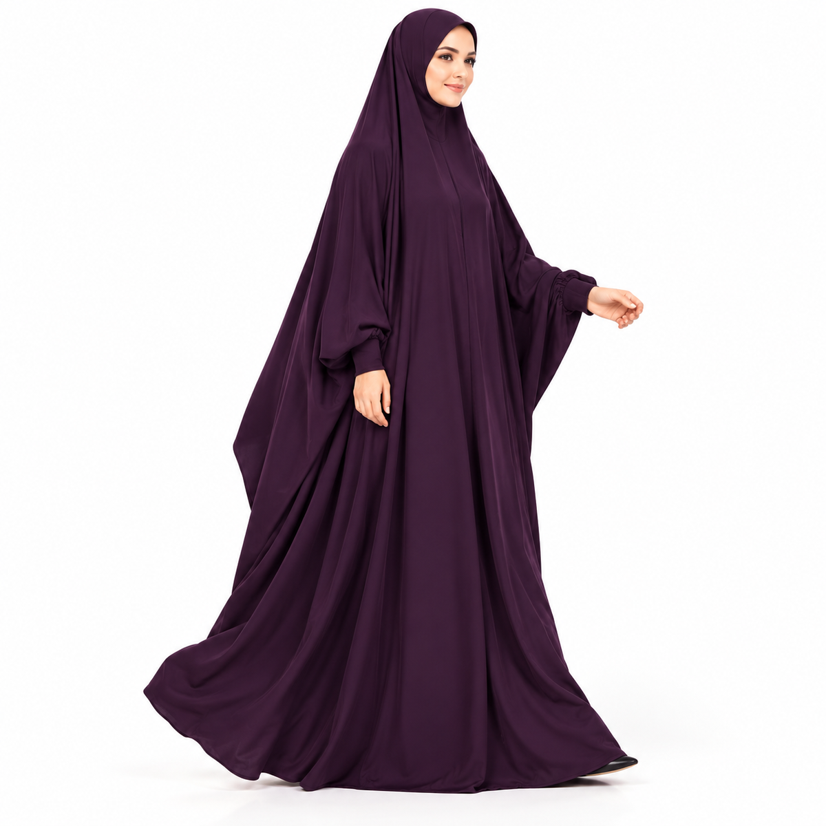 Elegant Purple Jilbab With Flowing Sleeves