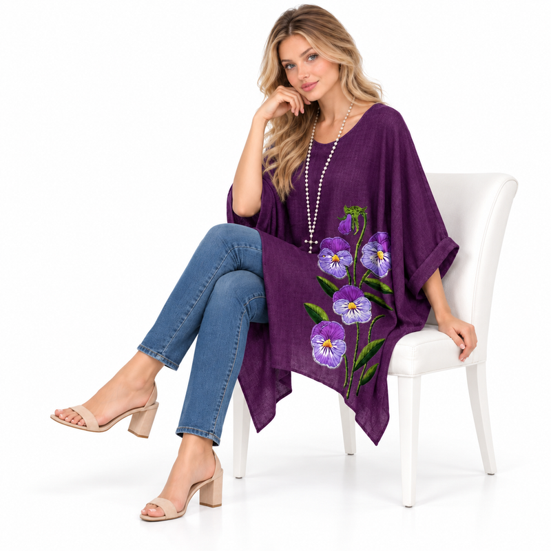 Elegant Purple Floral Embroidered Kaftan Top-2