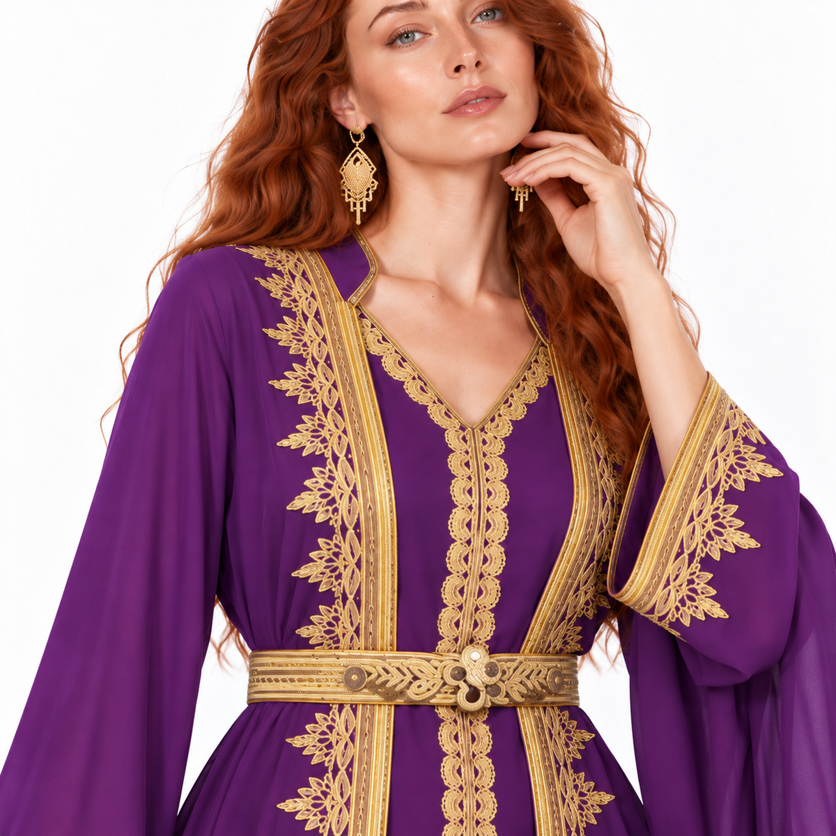 Elegant Purple Gold Embroidered Lebaran Kaftan-4