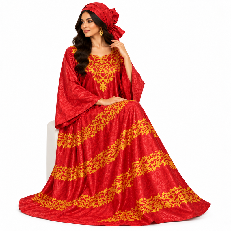 Red Gold Embroidered Luxury Kaftan-4