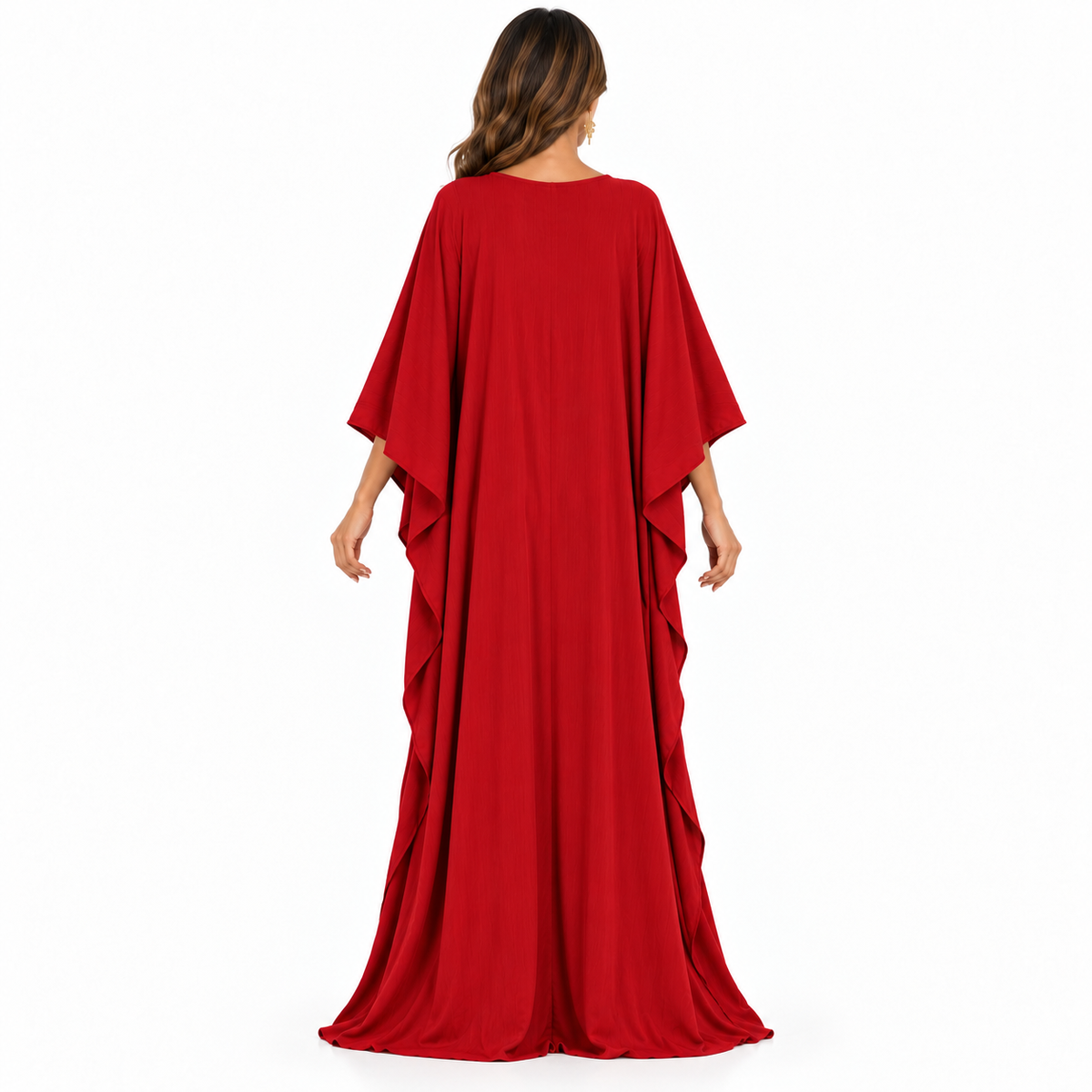 Red Lace-Up Flowing Kaftan Maxi Dress-4