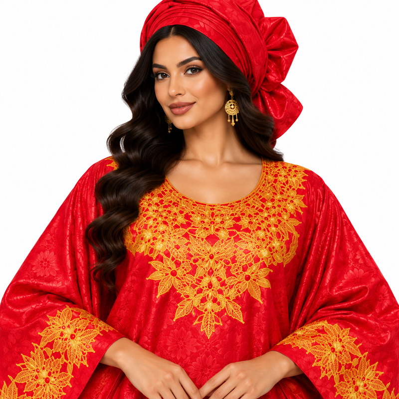 Red Gold Embroidered Luxury Kaftan-3