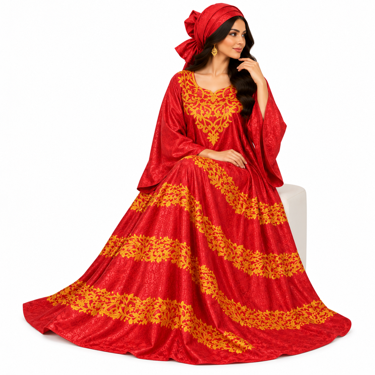Red Gold Embroidered Luxury Kaftan-2
