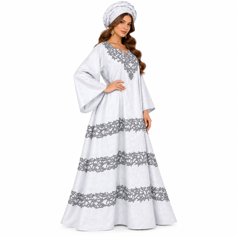 White Silver Embroidered Flowing Women’s Kaftan-4