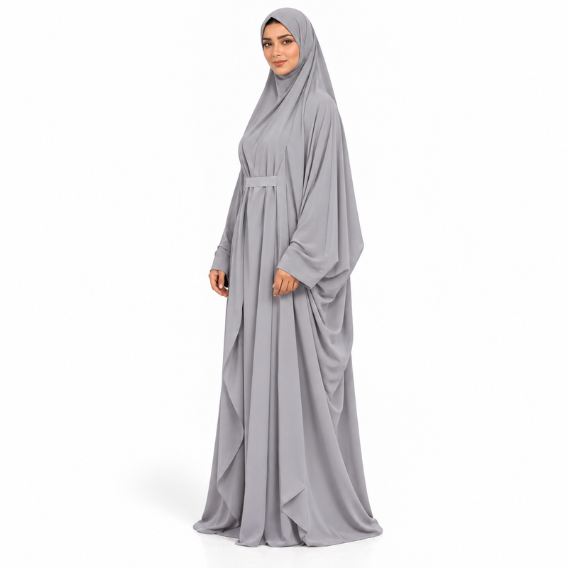Elegant Light Grey Women's Flowing Jilbab-3