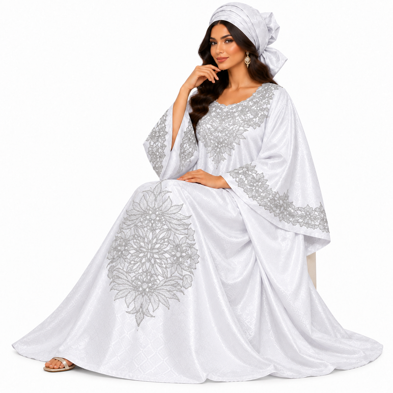 White Silver Embroidered Luxury Kaftan-2