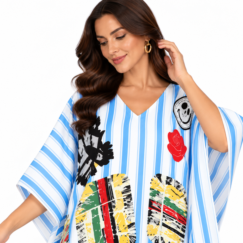 Blue White Striped Artistic Women’s Kaftan-4