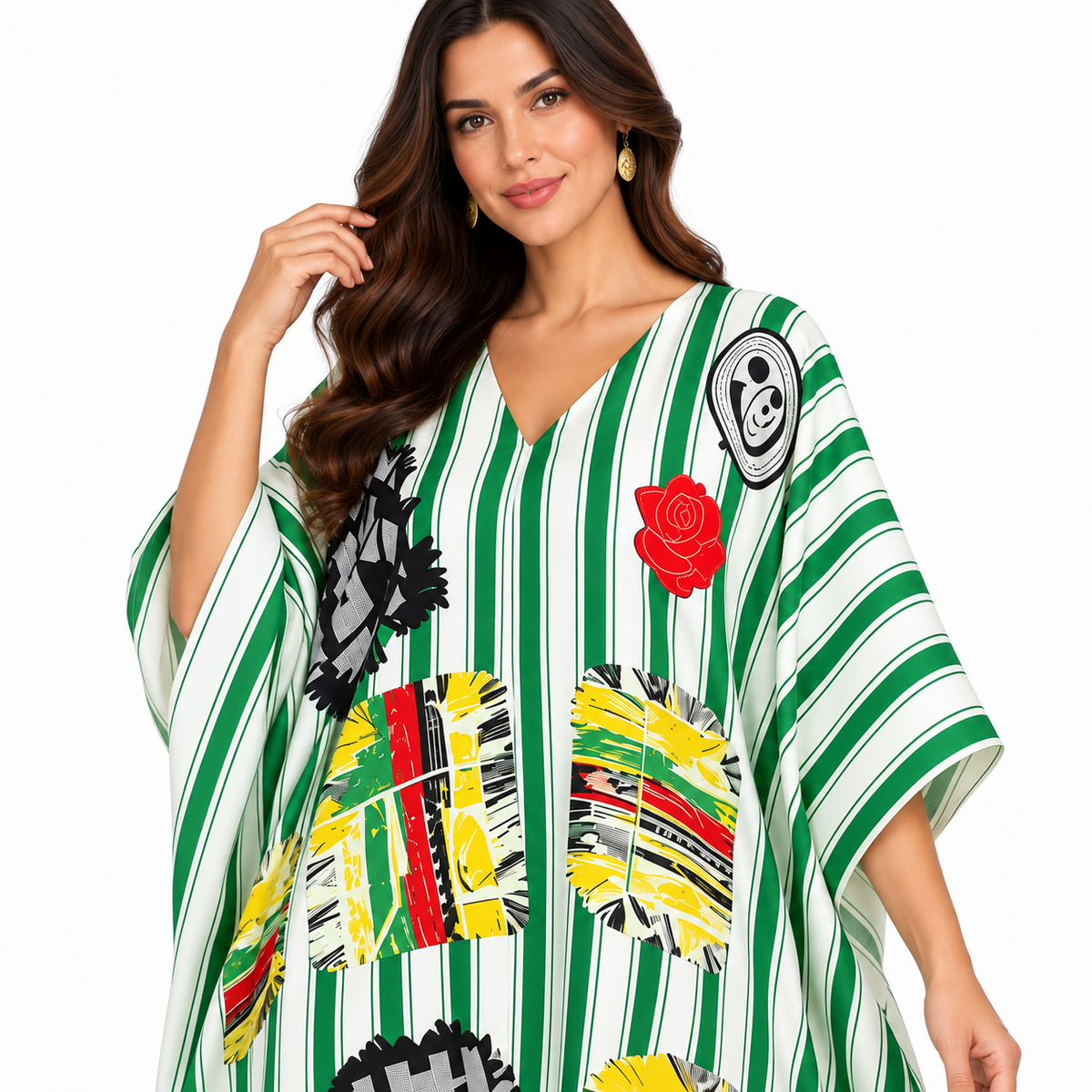 Green White Striped Artistic Women’s Kaftan-4