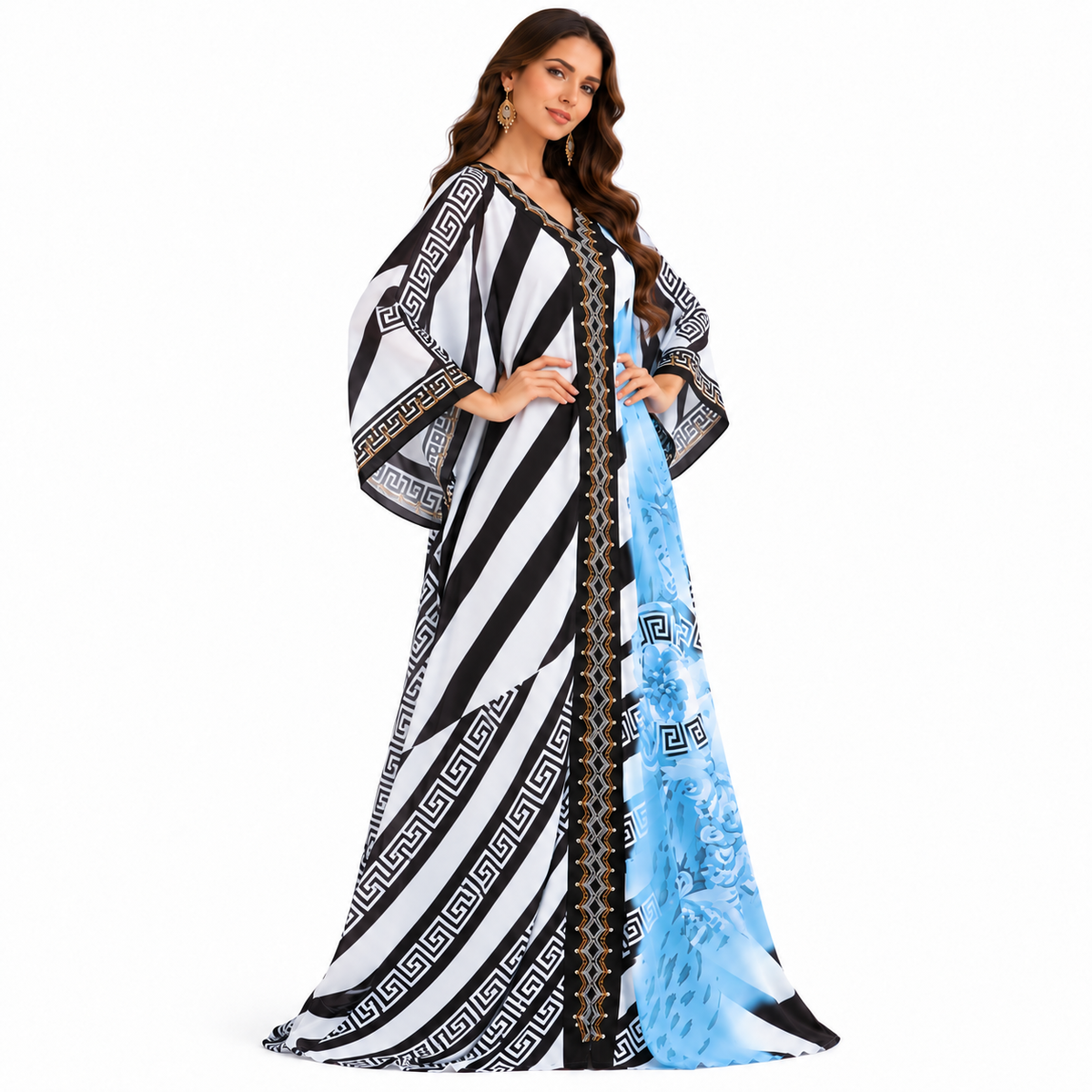 Blue Geometric Floral Luxury Baju Kaftan