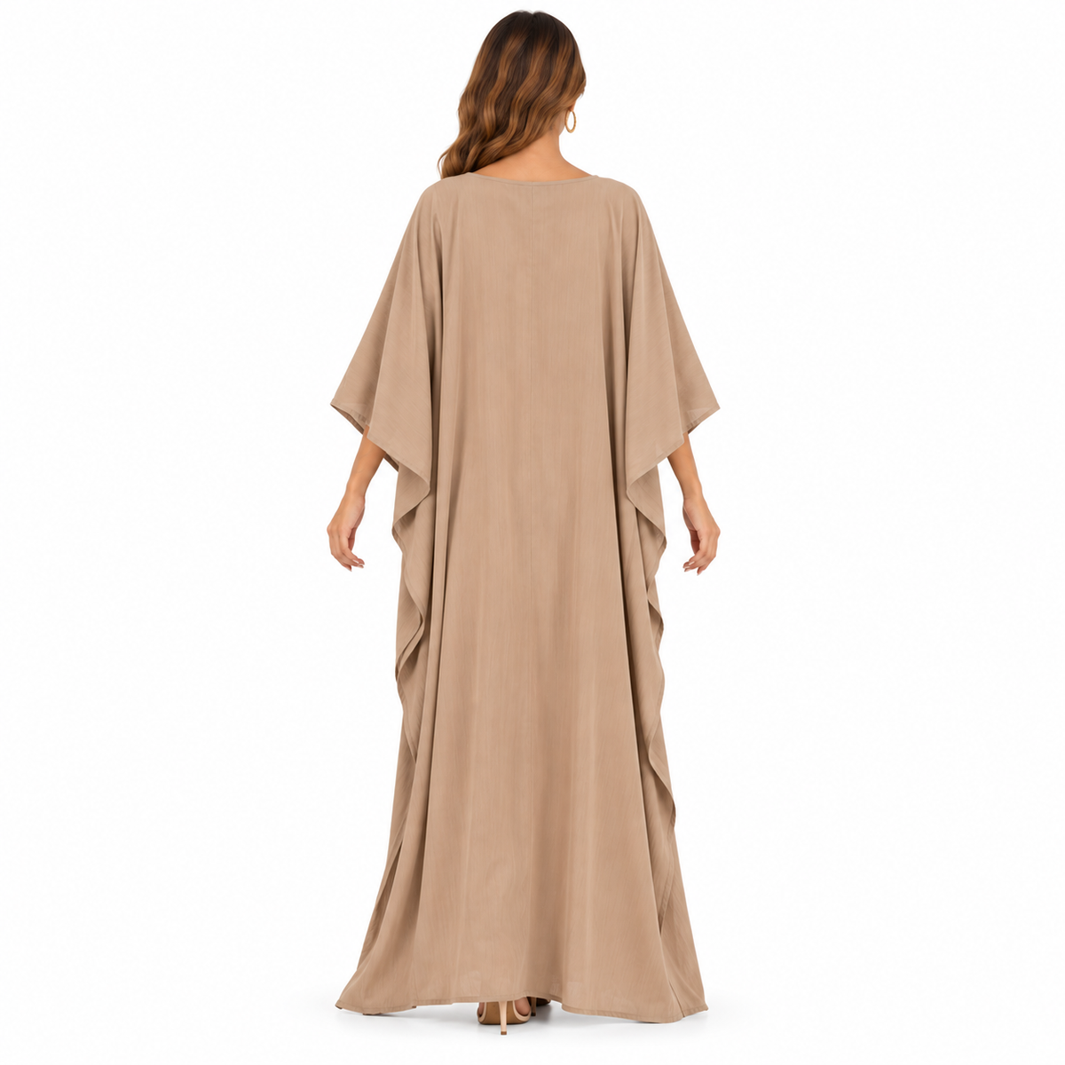 Taupe Lace-Up Flowing Kaftan Maxi Dress-4