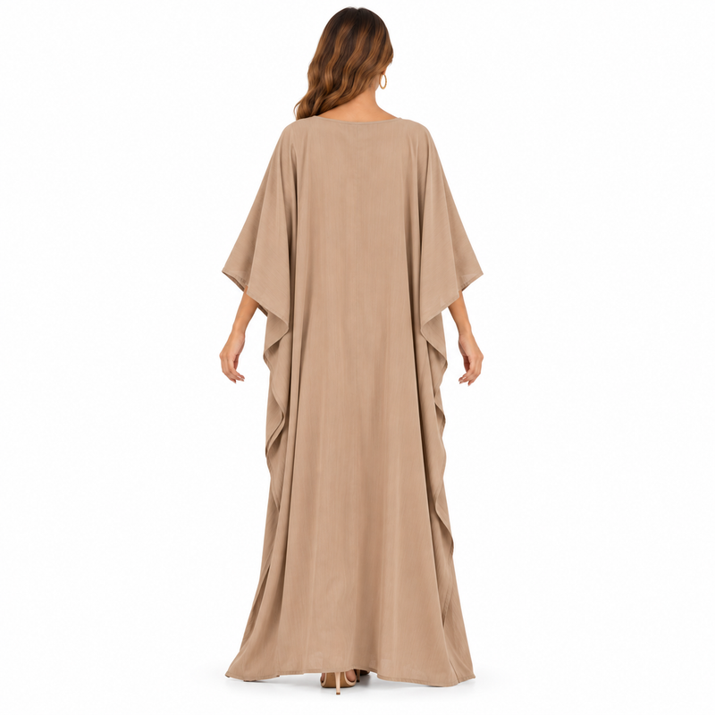 Taupe Lace-Up Flowing Kaftan Maxi Dress-4