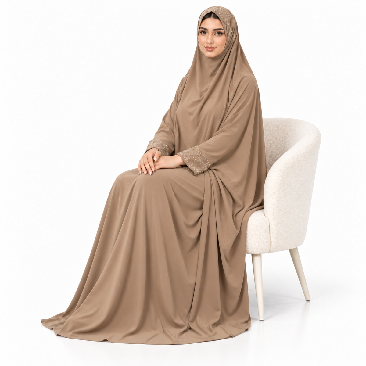 Elegant Khaki Jilbab With Embellished Details-3