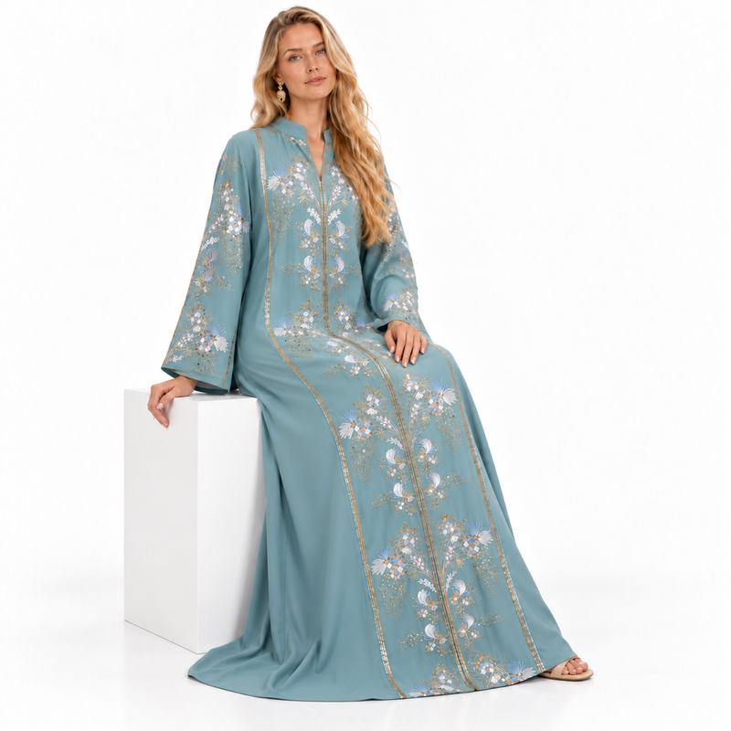 Light Green Floral Embroidered Luxury Kaftan-2