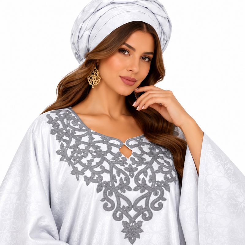 White Silver Embroidered Flowing Women’s Kaftan-3