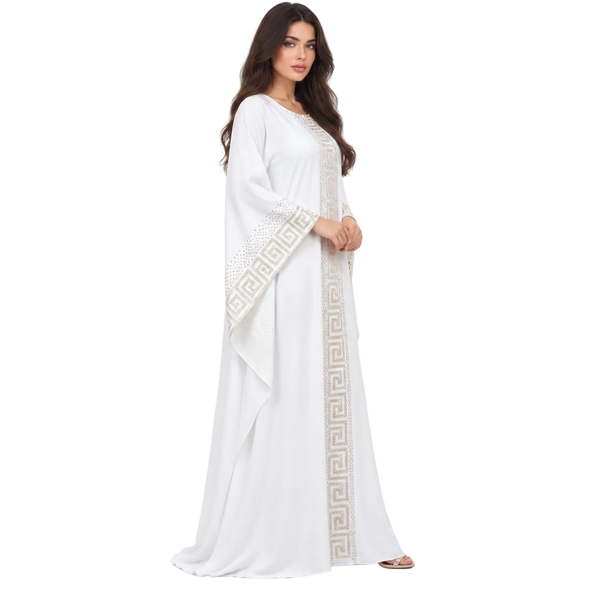 White Kaftan With Elegant Geometric Embroidery-2