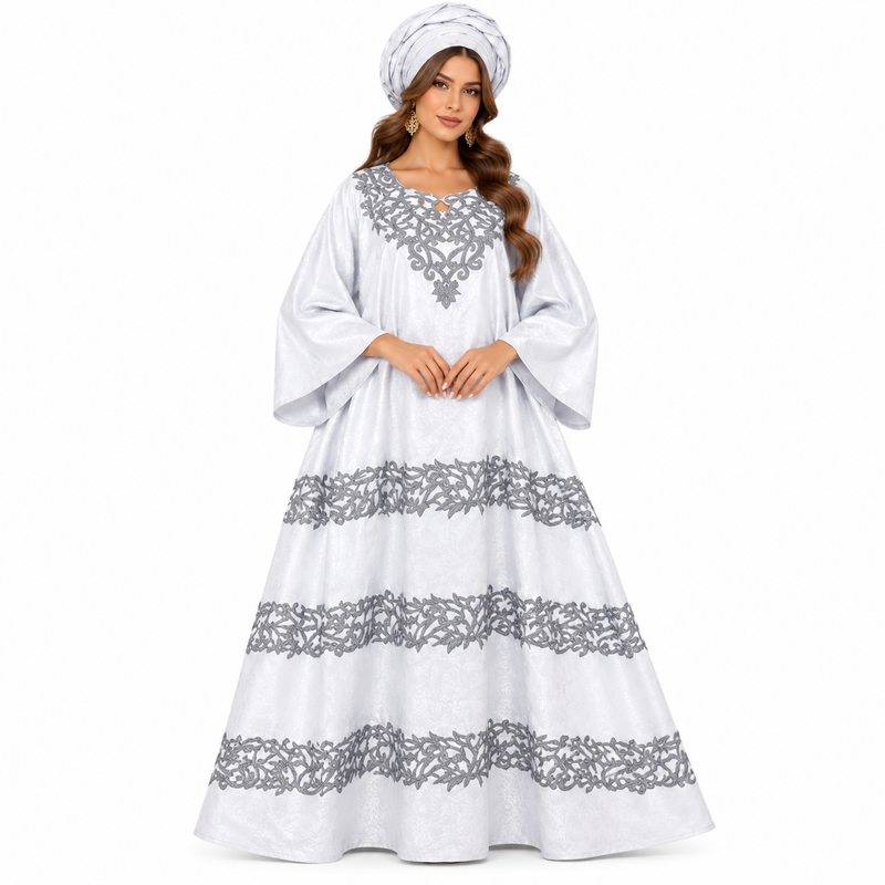 White Silver Embroidered Flowing Women’s Kaftan-1