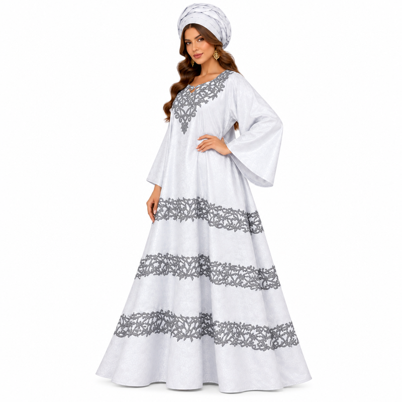 White Silver Embroidered Flowing Women’s Kaftan-2