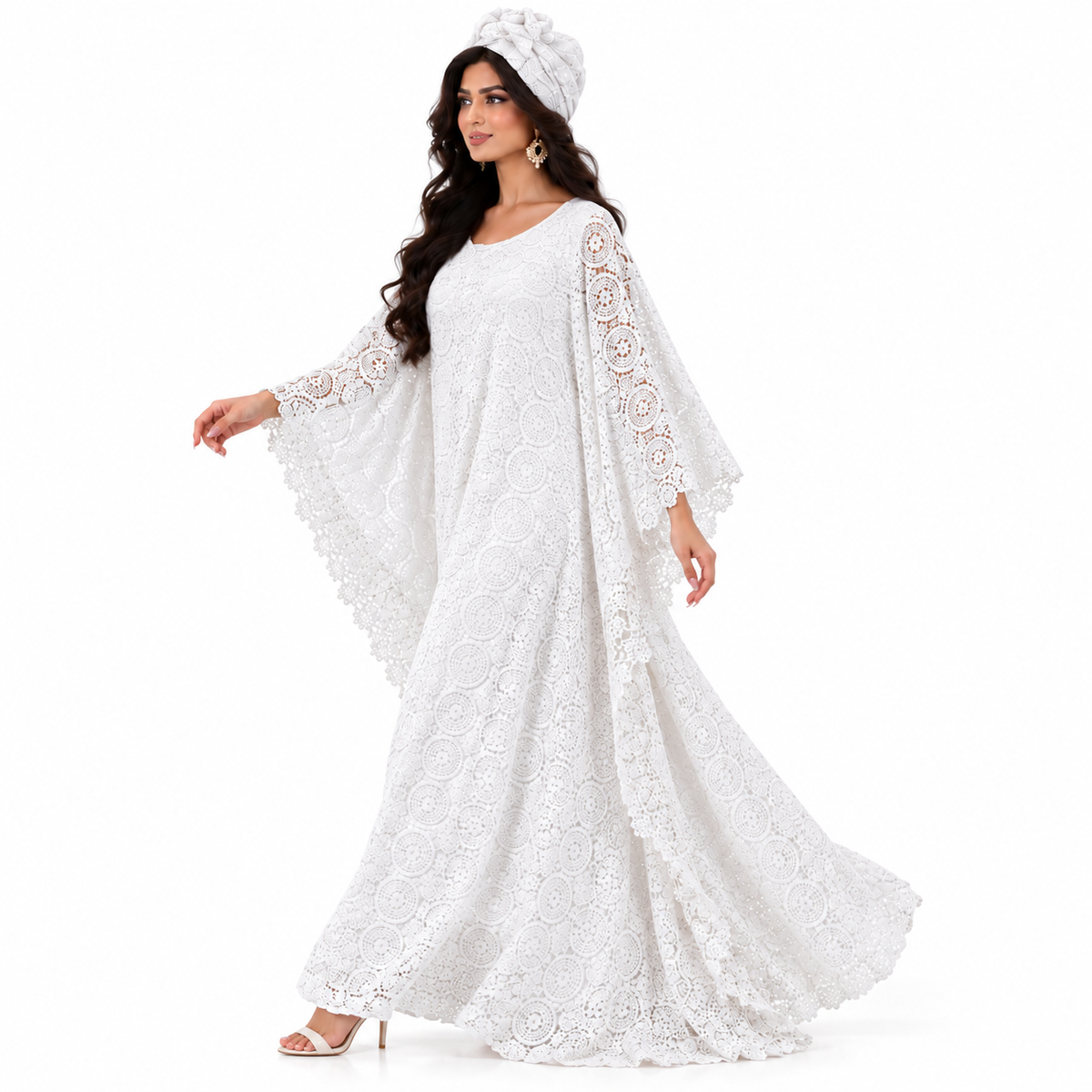 White Lace Flowing Baju Kaftan Dress