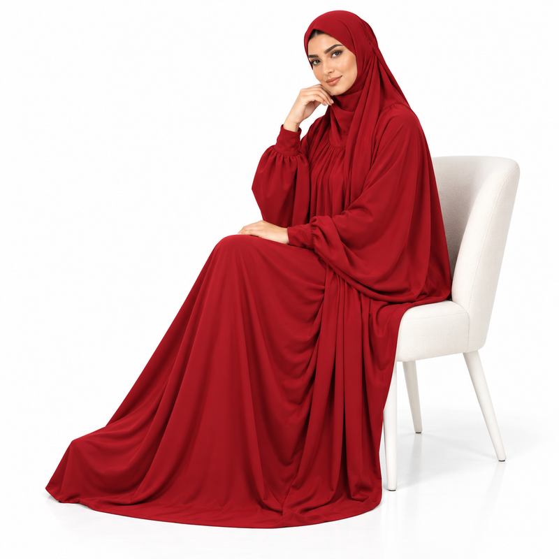 Elegant Purplish Red Women's Flowing Jilbab-3