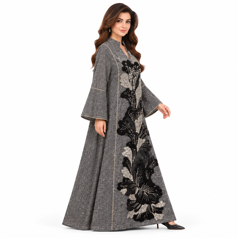 Elegant Black Floral Sequin Pakistani Kaftan-3
