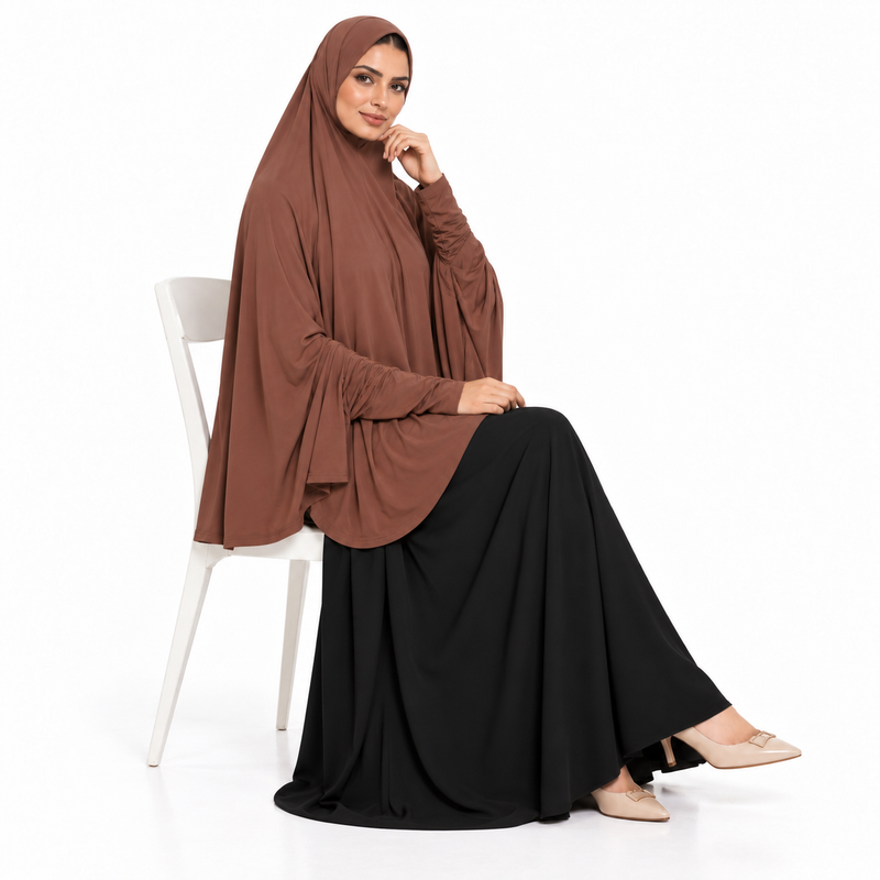 Elegant Coffee Brown Women's Prayer Khimar-3