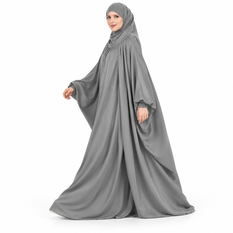 Elegant Grey Loose Fit Women's Jilbab-3