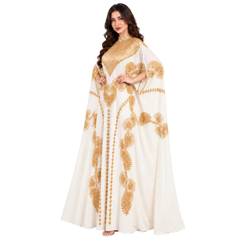 Apricot Gold Embroidered Moroccan Luxury Kaftan-3
