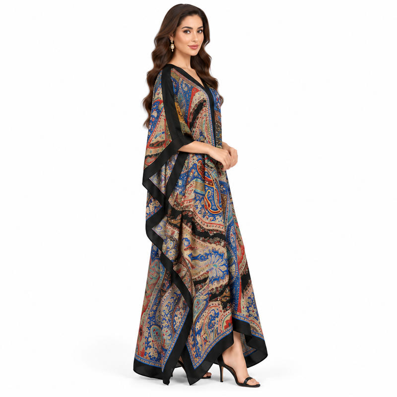Elegant Pakistani Multicolor Paisley Print Kaftan-3