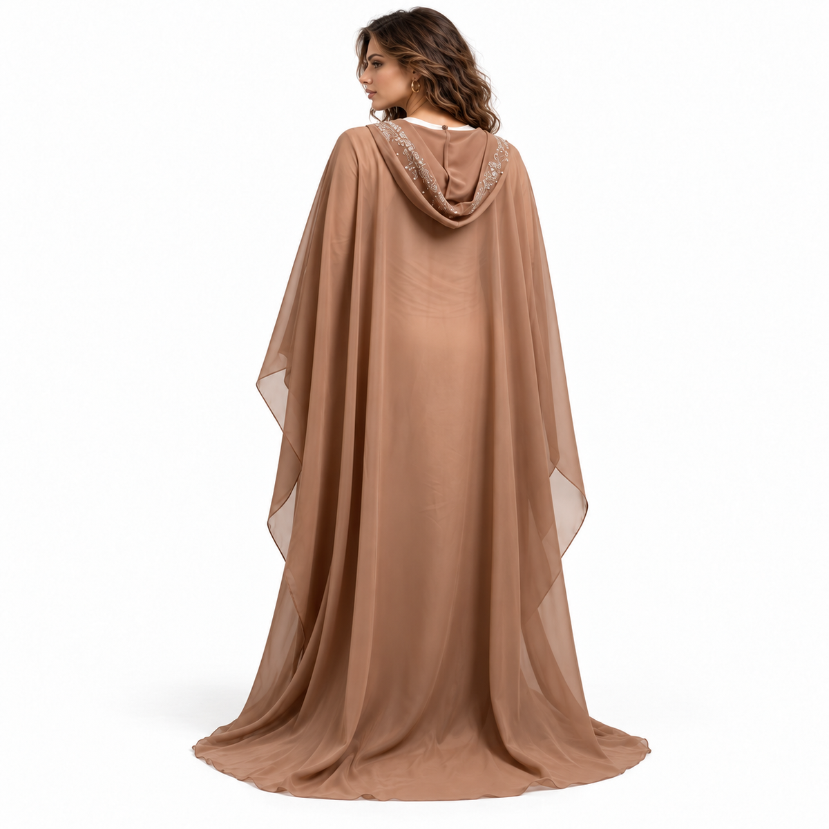 Elegant Brown Embellished Flowing Kaftan Dress-4