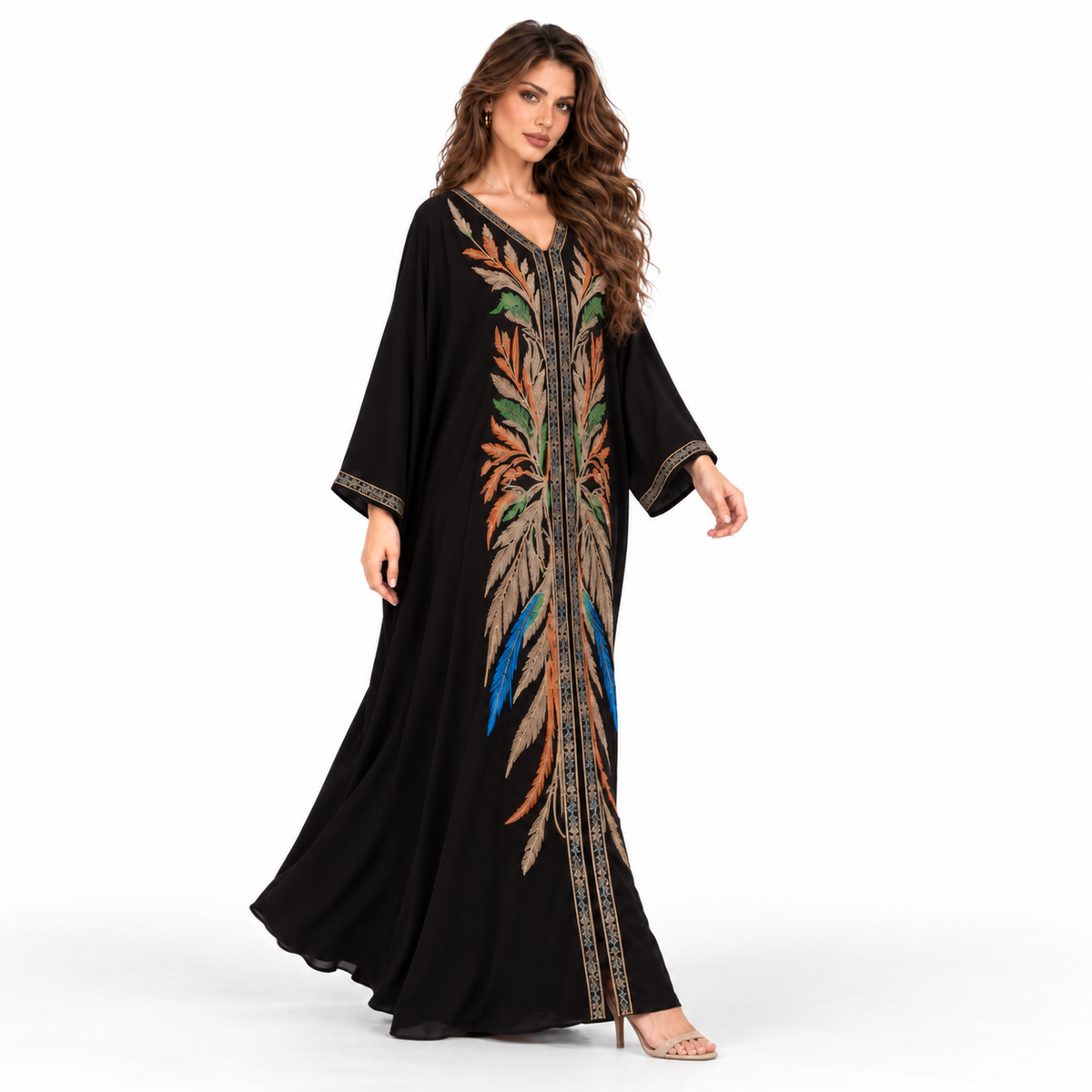 Black Multicolor Embroidered Elegant Luxury Kaftan-3