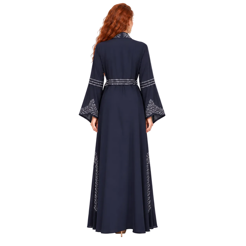 Elegant Navy Blue Embroidered Lebaran Kaftan-4