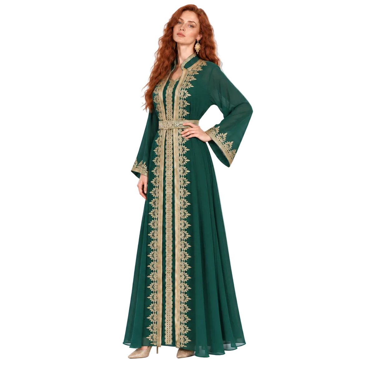Emerald Green Gold embroidered Kaftan Lebaran-3