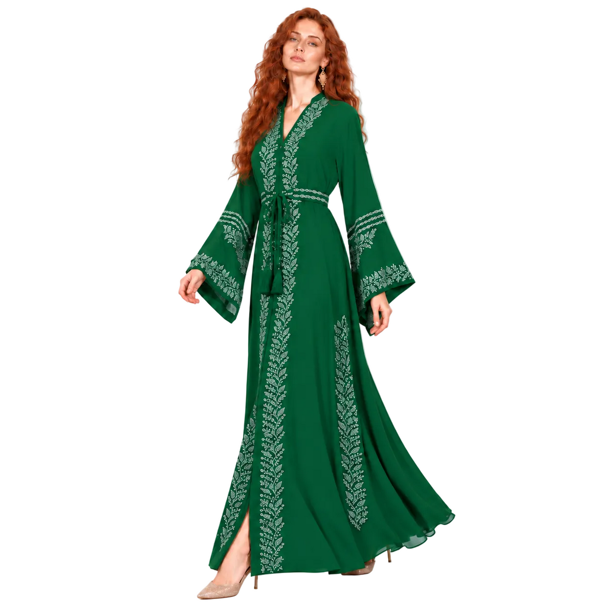 Emerald Green Embroidered Elegant Lebaran Kaftan-3