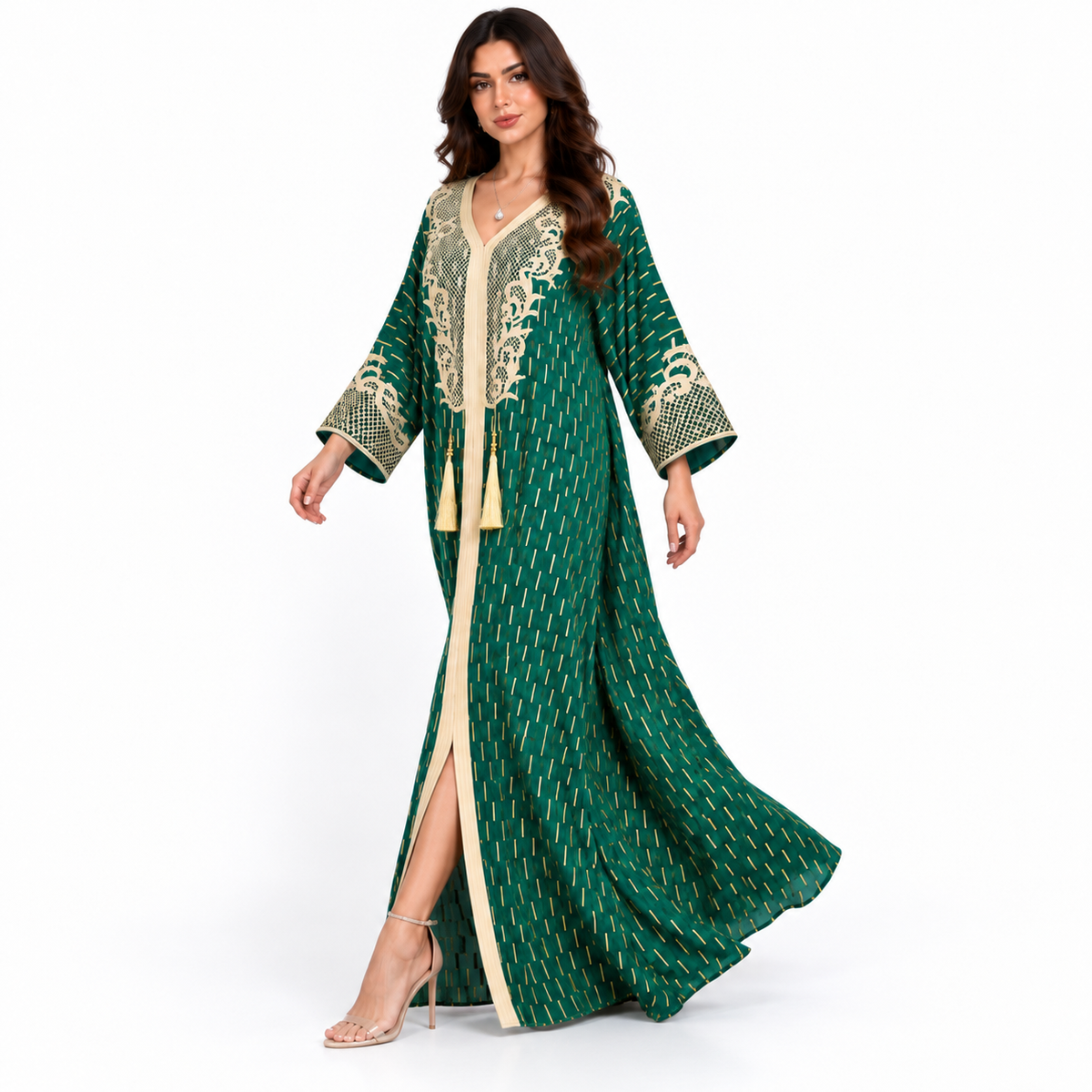 Emerald Green Embroidered Plus Size Kaftan