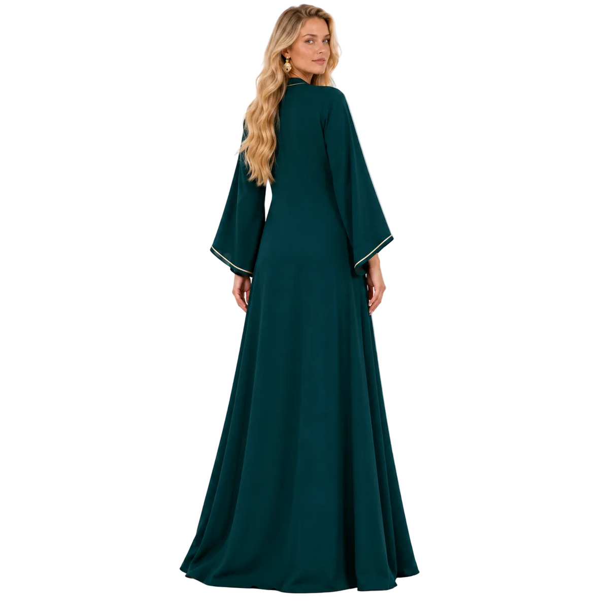 Elegant Emerald Green Gold Embroidered Kaftan-4