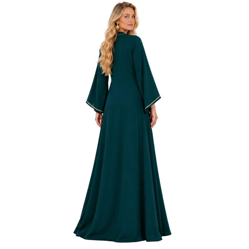 Elegant Emerald Green Gold Embroidered Kaftan-4