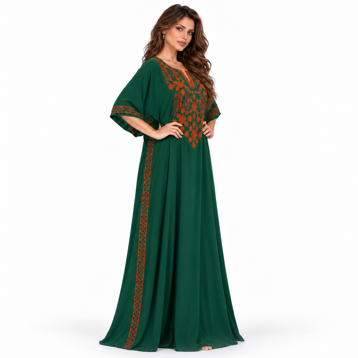 Emerald Green Embroidered Elegant Luxury Kaftan-3