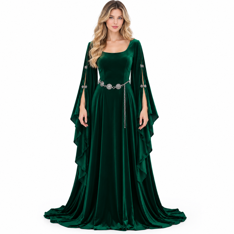 Elegant Emerald Green Velvet Evening Kaftan-1
