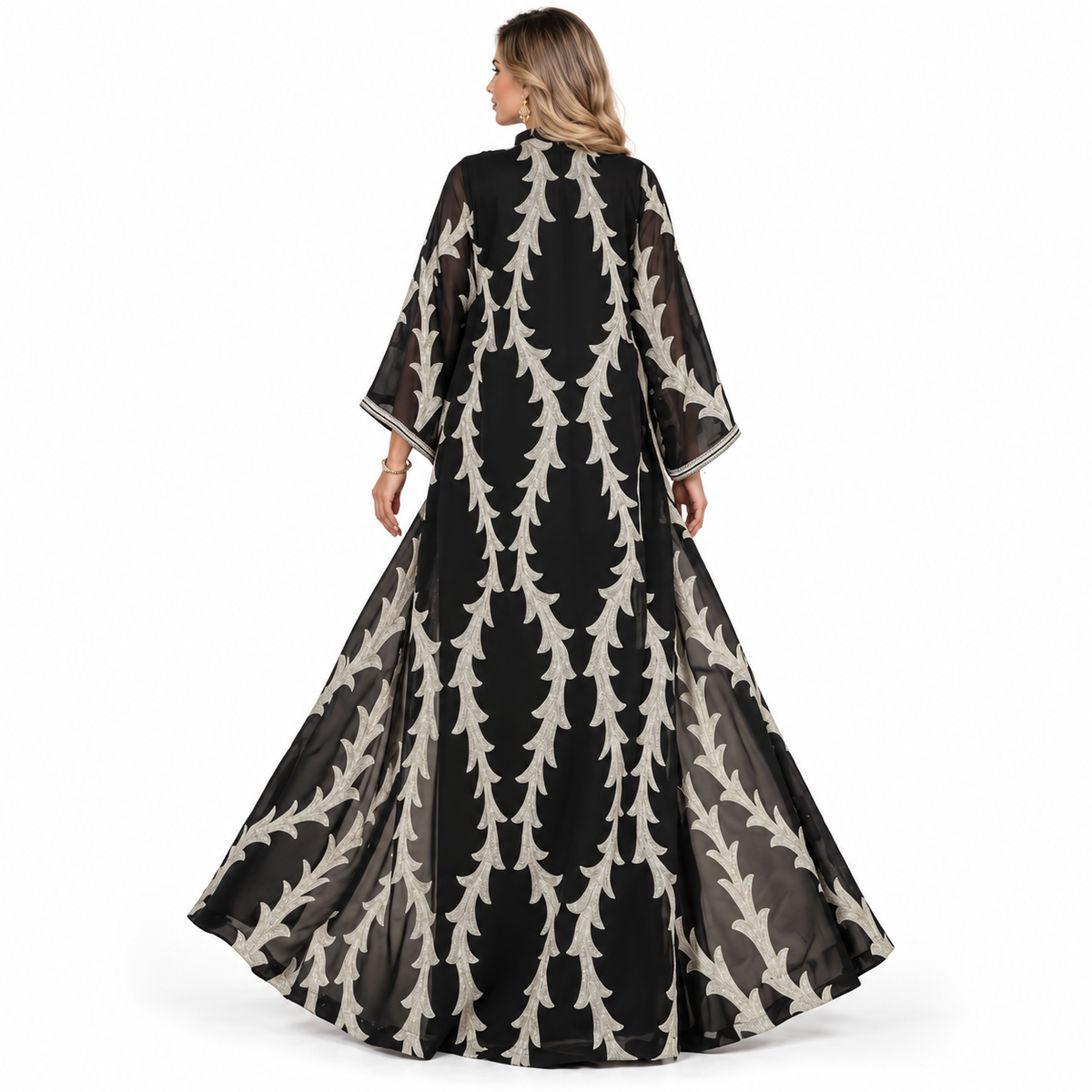 Elegant Black Silver Embroidered Gamis Kaftan-4