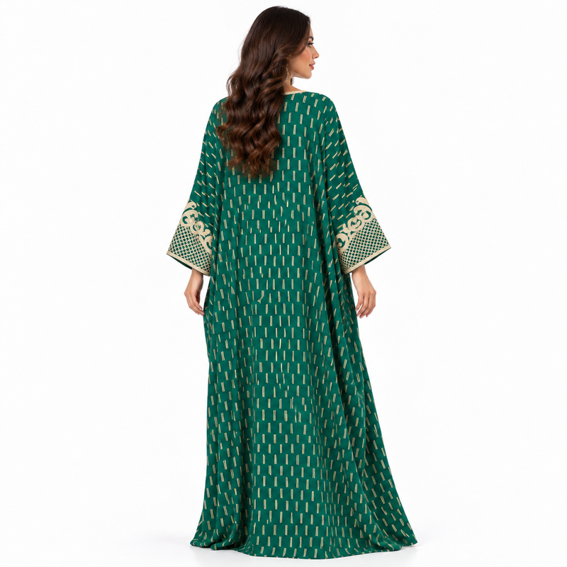 Emerald Green Gold Embroidered Moroccan Kaftan-4
