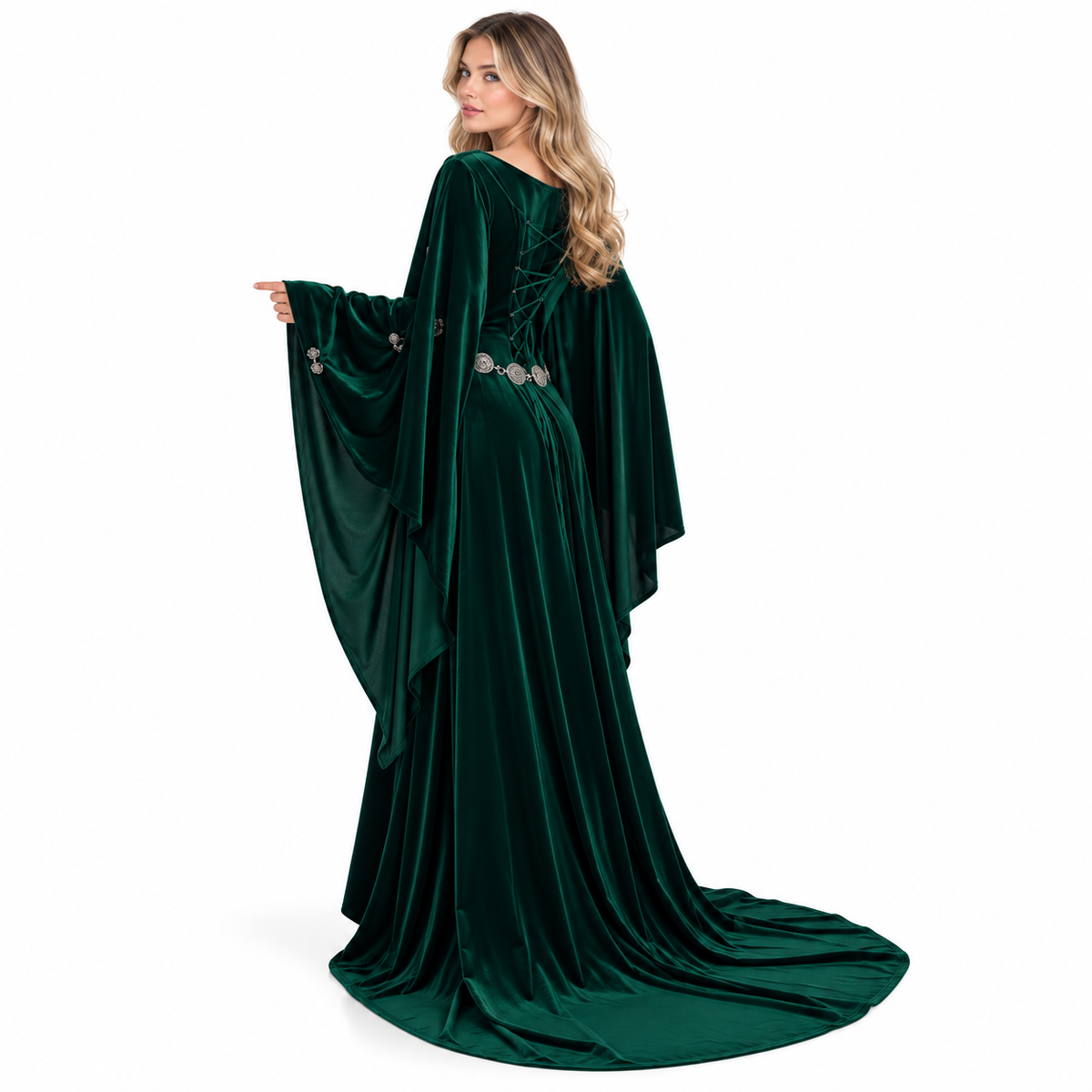 Elegant Emerald Green Velvet Evening Kaftan-4