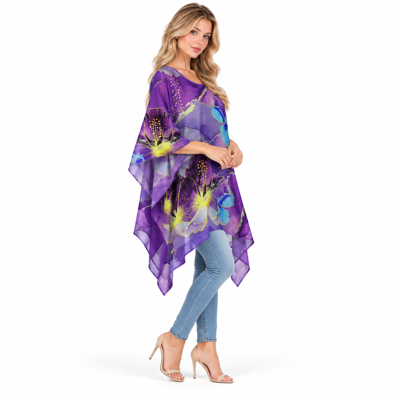 Elegant Purple Floral Print Kaftan Top-2