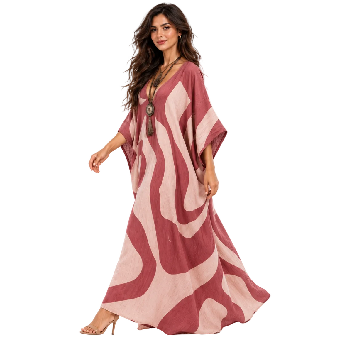 Elegant Rose Abstract Printed Linen Kaftan