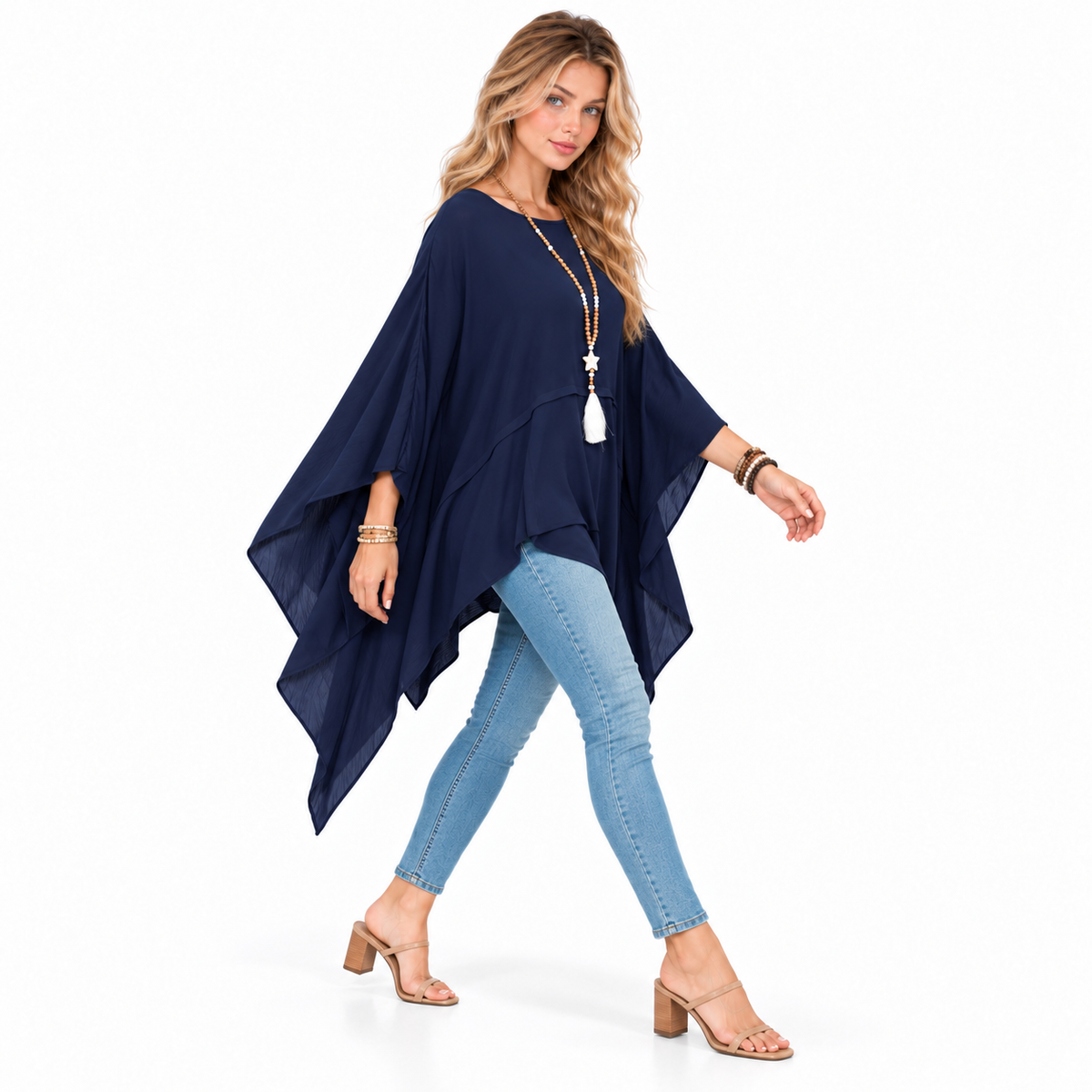 Elegant Navy Blue Flowy Kaftan Top-2