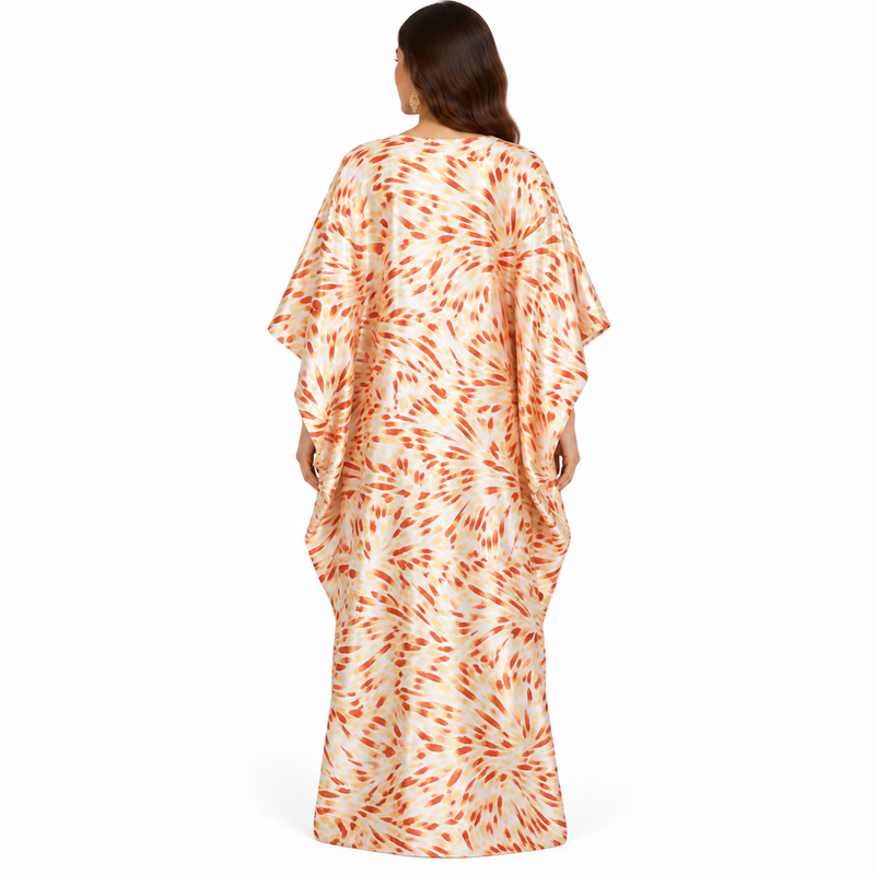 Champagne Orange Embellished Satin Flowing Kaftan-4
